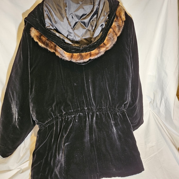 Ralph Lauren Black Velvet Hooded Coat - Picture 2 of 3